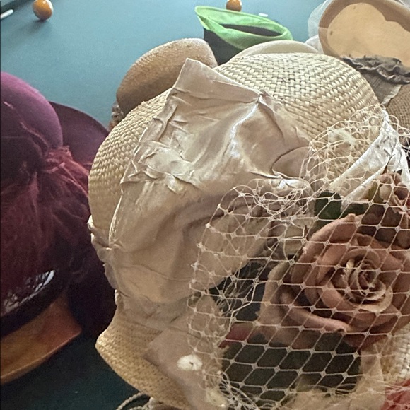 Chic Beige Floral summer cloche Women's Hat with Netting by  hopeless romantic - Picture 4 of 5